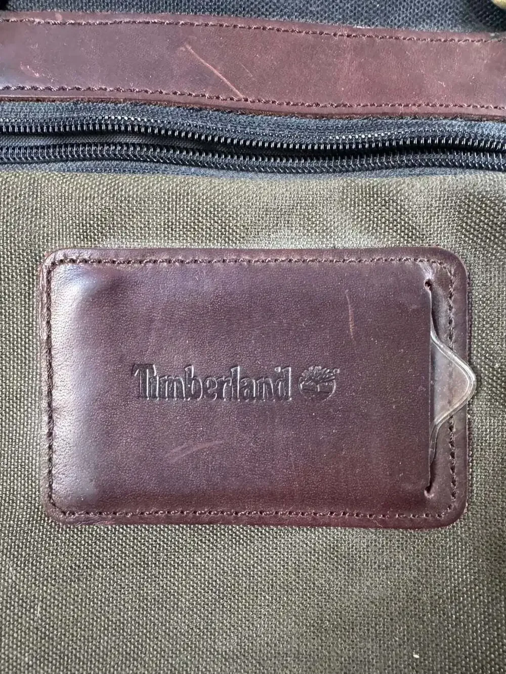 Timberland Green and Black Canvas Leather Laptop Briefcase Messenger Bag